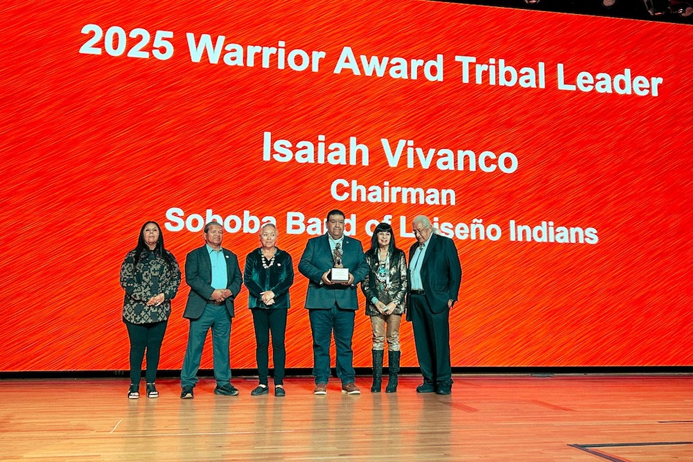 Guest speakers shared words about Chairman Vivanco before presenting him with the Warrior Award on Nov. 21. From left, Audrey Martinez, Tomas Tortez Jr., Rosemary Morillo, Isaiah Vivanco, Lynn Valbuena, and Andrew Masiel. (Photo:Facebook)