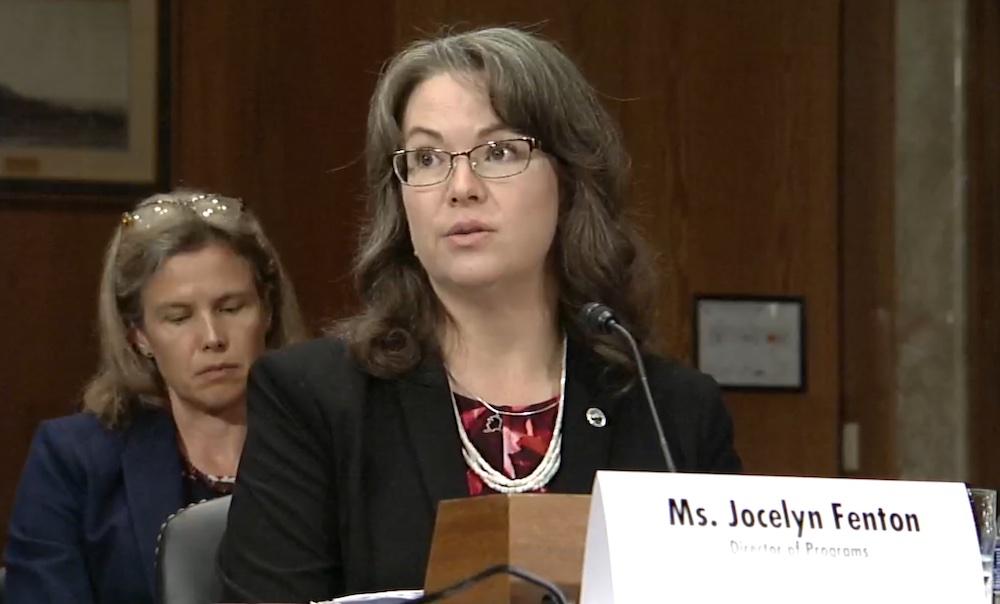 Jocelyn Fenton, director of programs for the Denali Commission, speaks during a Sept. 10 Senate Committee on Indian Affairs hearing.