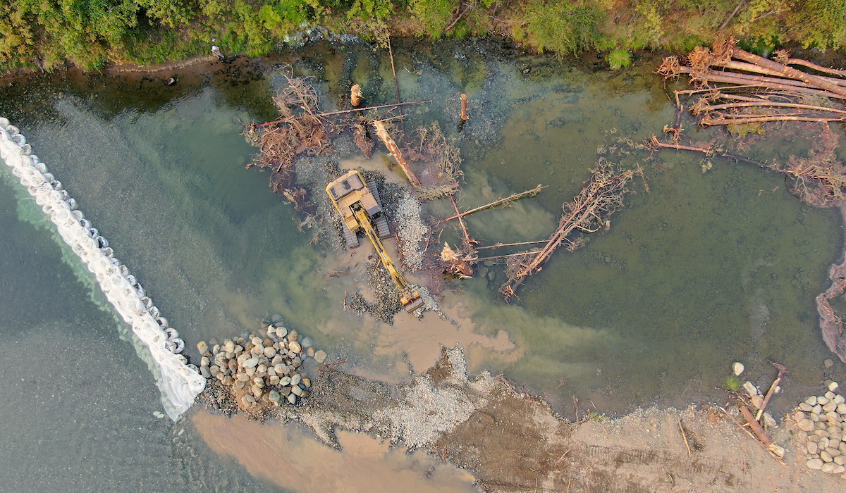 Aerial photo of the Yurok Tribe’s work on the Klamath River. (Courtesy photo)