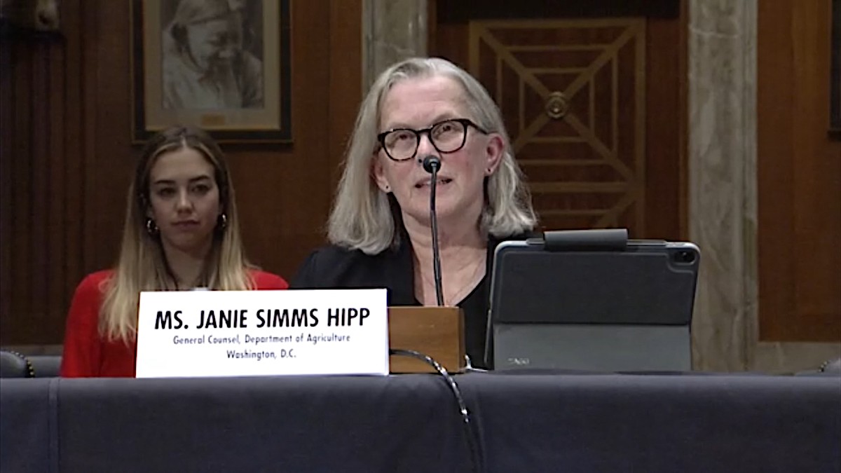 USDA General Counsel Janie Simms Hipp testifies during a Senate Committee on Indian Affairs hearing last week. (Screenshot)