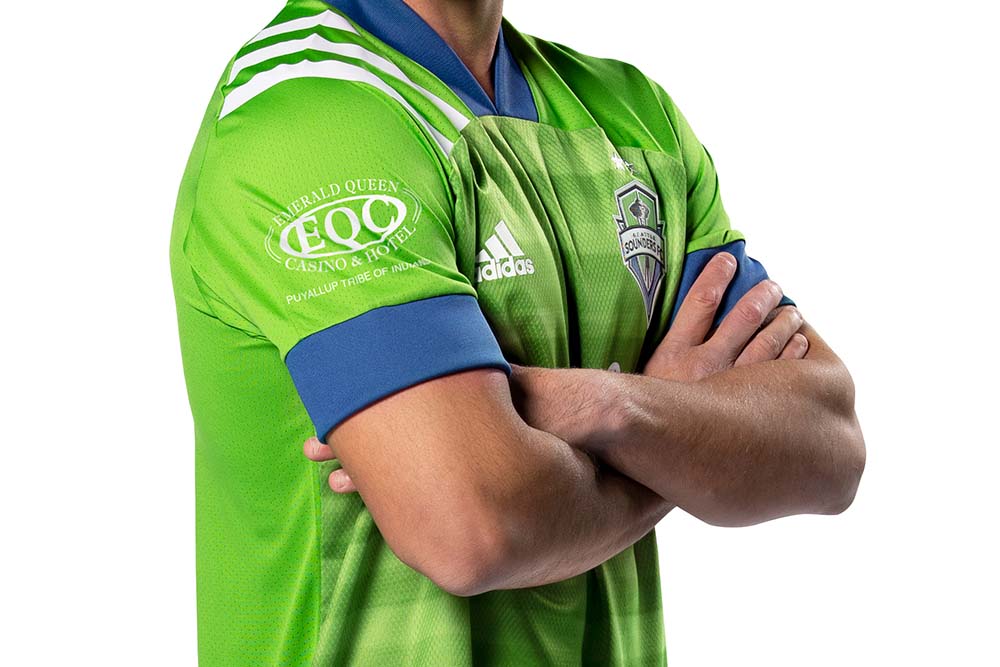 New patches on Seattle Sounders Football Club jerseys will incorporate the emblems and logos of the Puyallup Tribe and the tribe's Emerald Queen Casino. The casino has just been named the Sounders' Official Casino and Entertainment Partner. (Seattle Sounders FC)