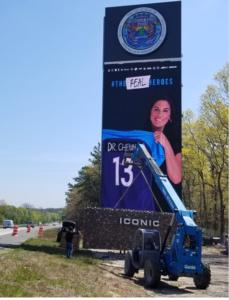 Shinnecock Indian Nation’s Monument Sign getting a face lift last week. Photograph courtesy of the Shinnecock Indian Nation